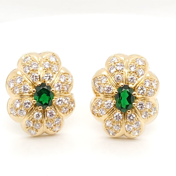 18kt yellow gold Tsavorite garnet and diamond earrings