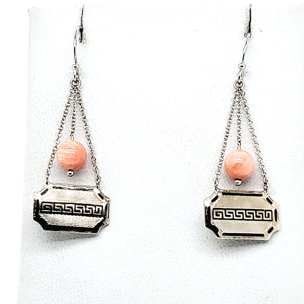 14kt white gold and coral Art Deco dangle earrings