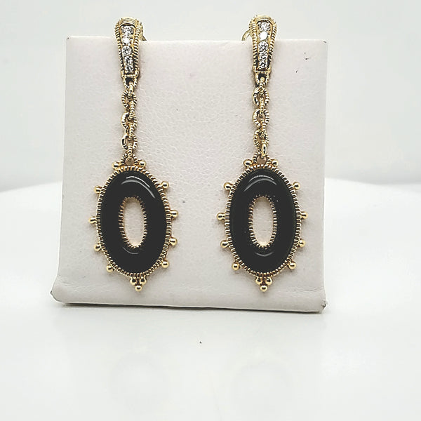 Judith Ripka 18kt Yellow Gold and Onyx Earrings