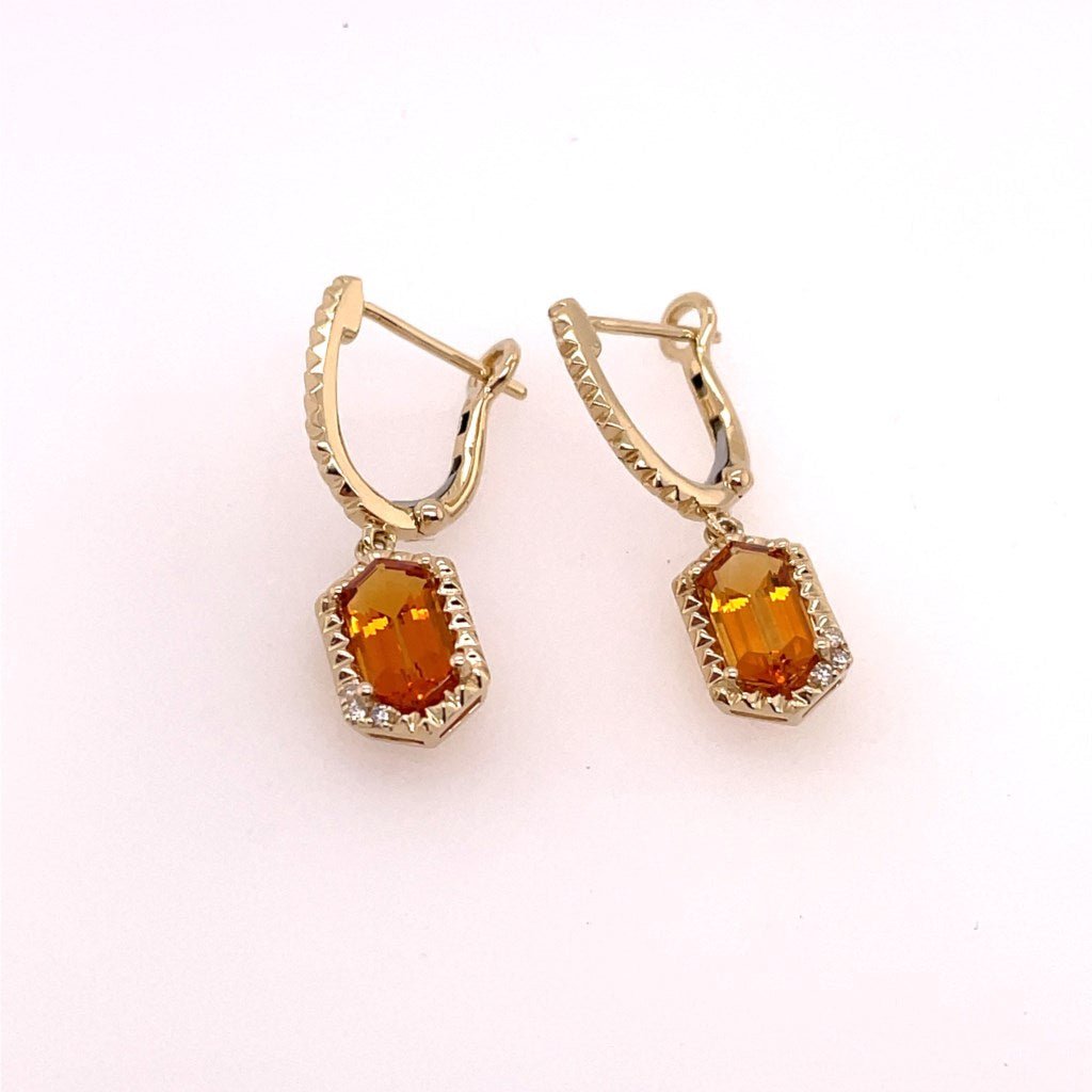 Yellow Gold Citrine And Diamond Drop Earrings