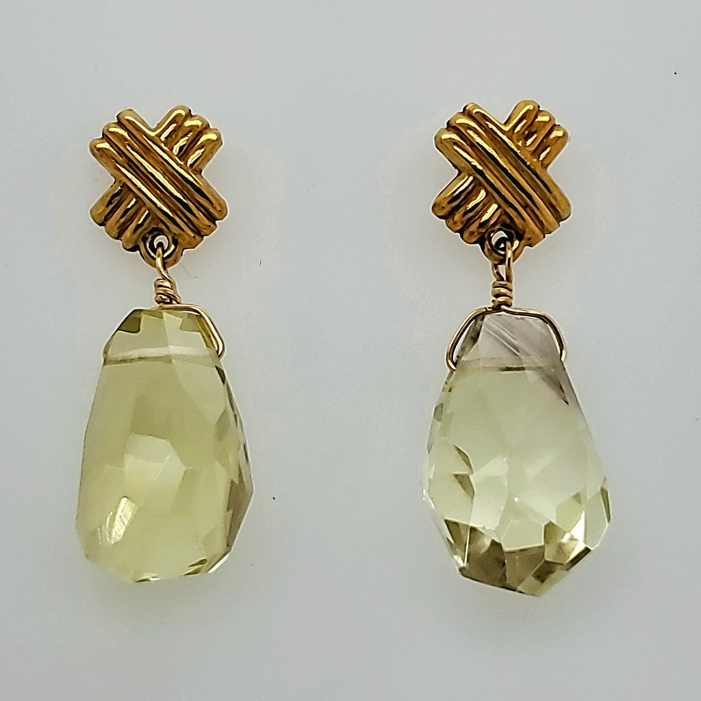 18kt Yellow Gold Prasiolite Dangle Earrings