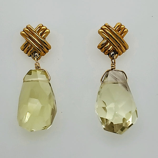 18kt Yellow Gold Prasiolite Dangle Earrings