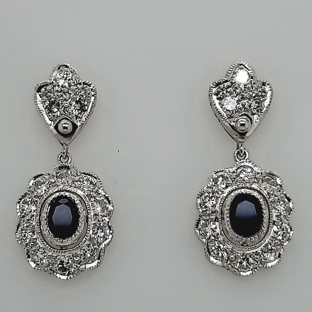 Platinum Diamond and Sapphire Dangle Earrings
