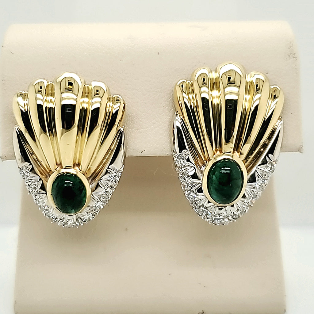 18kt Yellow Gold Emerald and Diamond Earrings