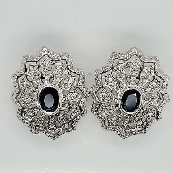 18kt White gold Sapphire and Diamond Filigree Earrings