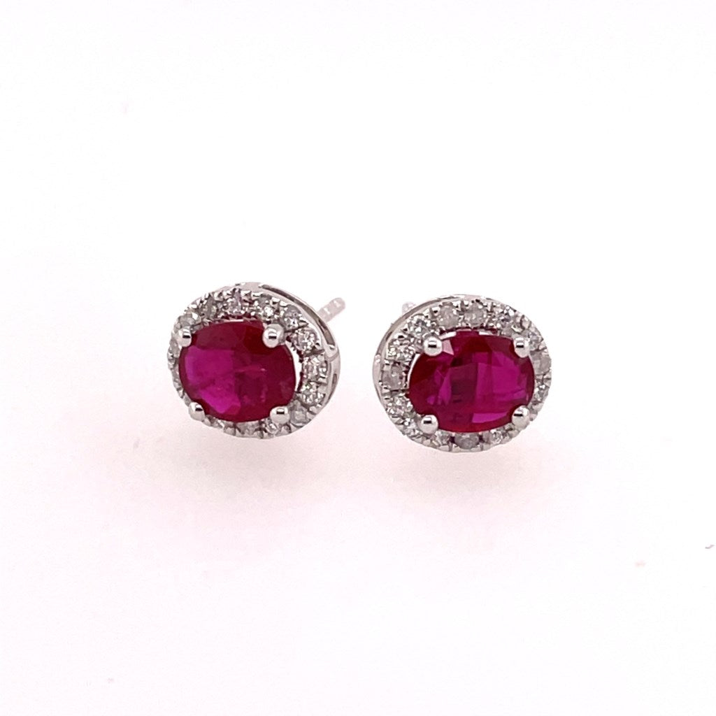 14kt White Gold Ruby And Diamond Stud Earrings