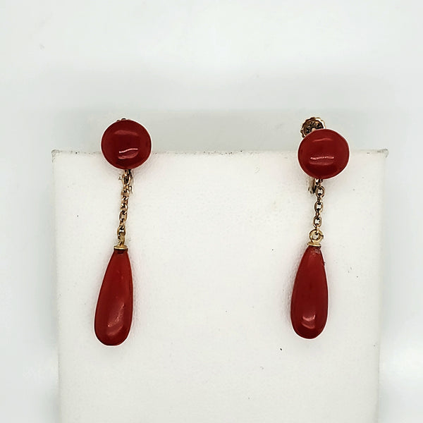 Vintage 14kt Gold and Red Coral Earrings