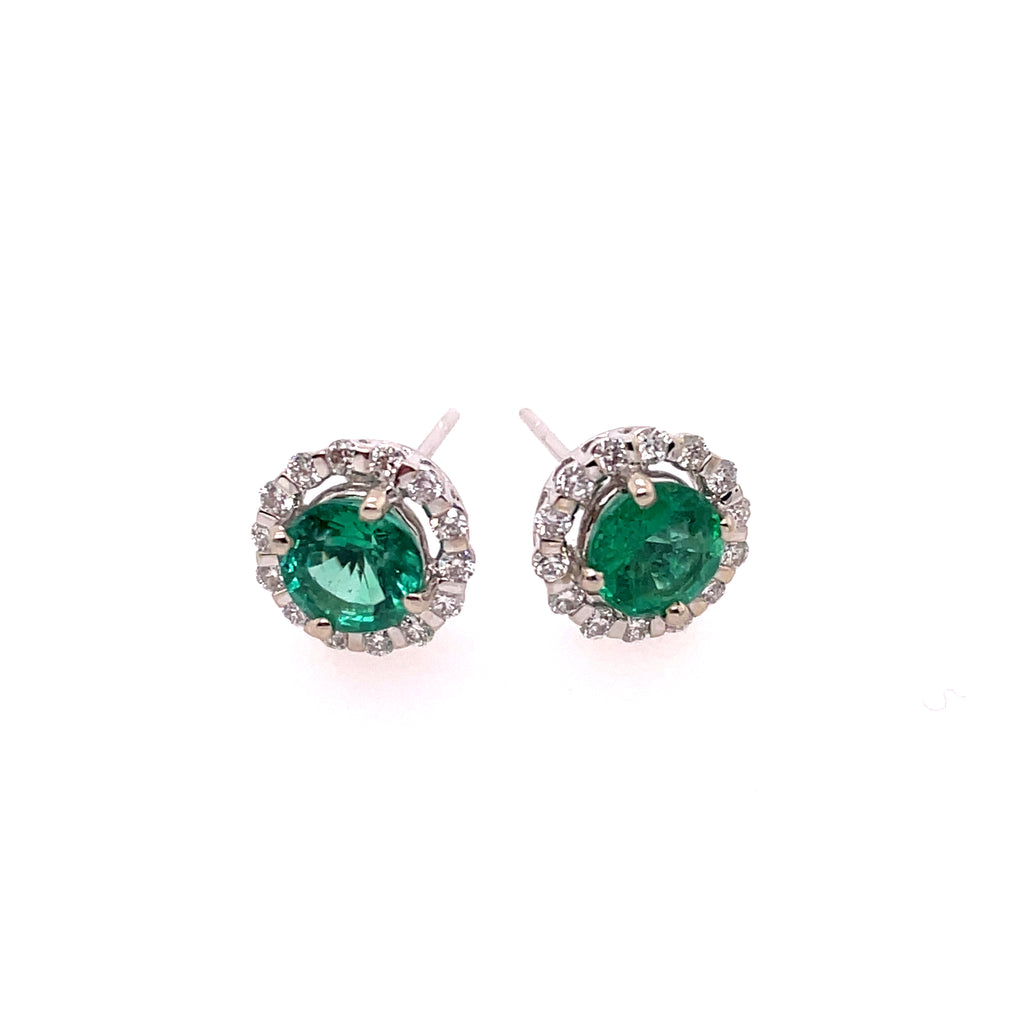 14kt White Gold Emerald and Diamond Earrings