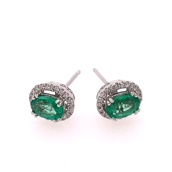 14kt White Gold Emerald And Diamond Stud Earrings
