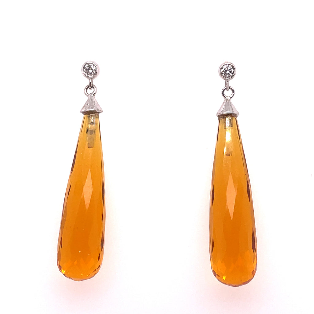 14kt White Gold Citrine And Diamond Drop Earrings