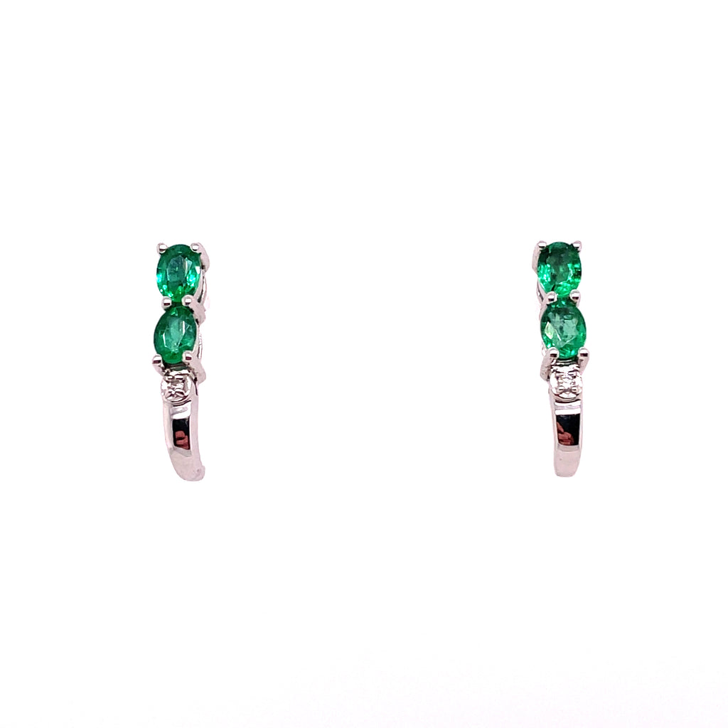 14kt White Gold Emerald And Diamond Earring