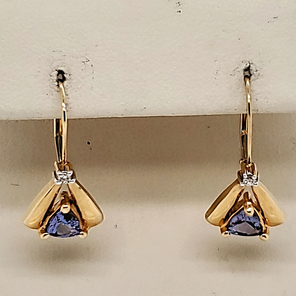 14kt yellow Gold Tanzanite and Diamond Earrings