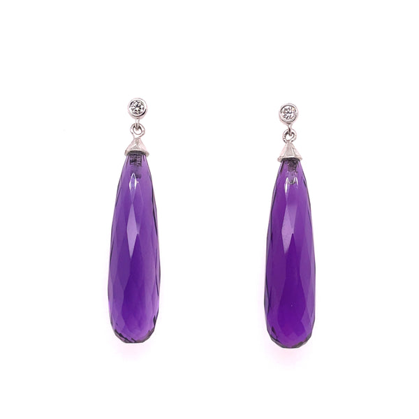 14kt White Gold Amethyst And Diamond Drop Earrings