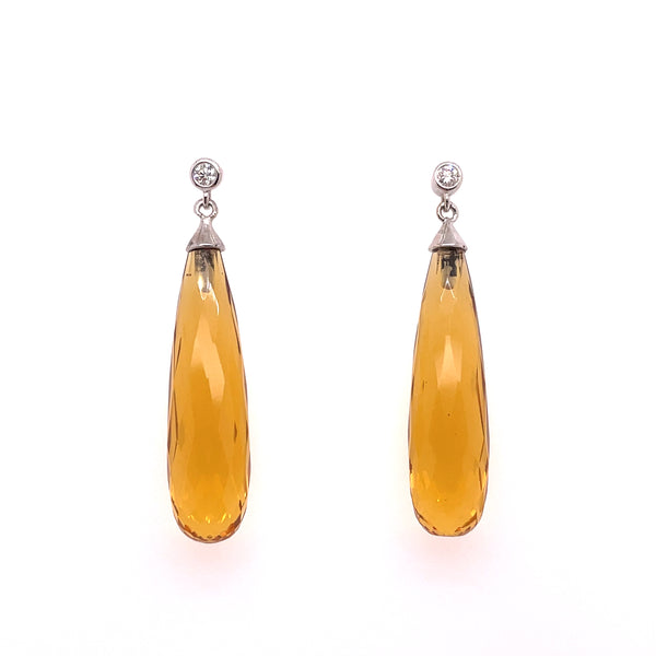14kt White Gold Citrine And Diamond Drop Earrings