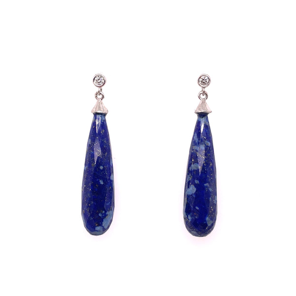 14kt White Gold Lapis And Diamond Drop Earrings