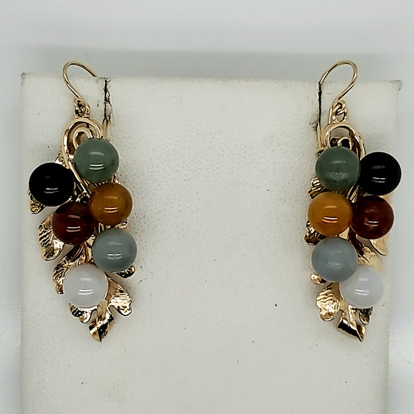 Vintage Mings 14kt Yellow Gold Multi Color Jade Earrings