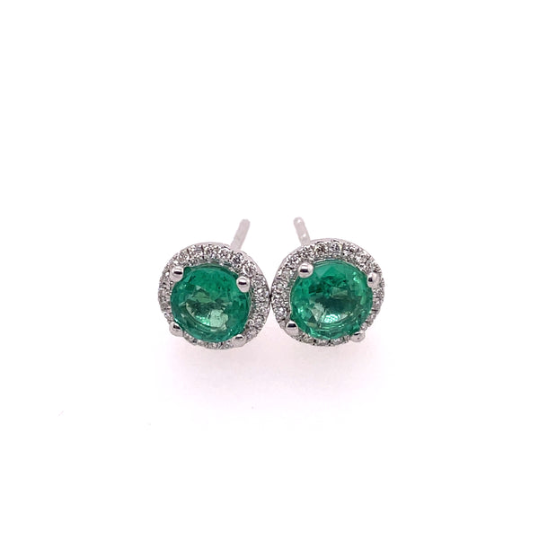 White Gold Emerald And Diamond Stud Earrings