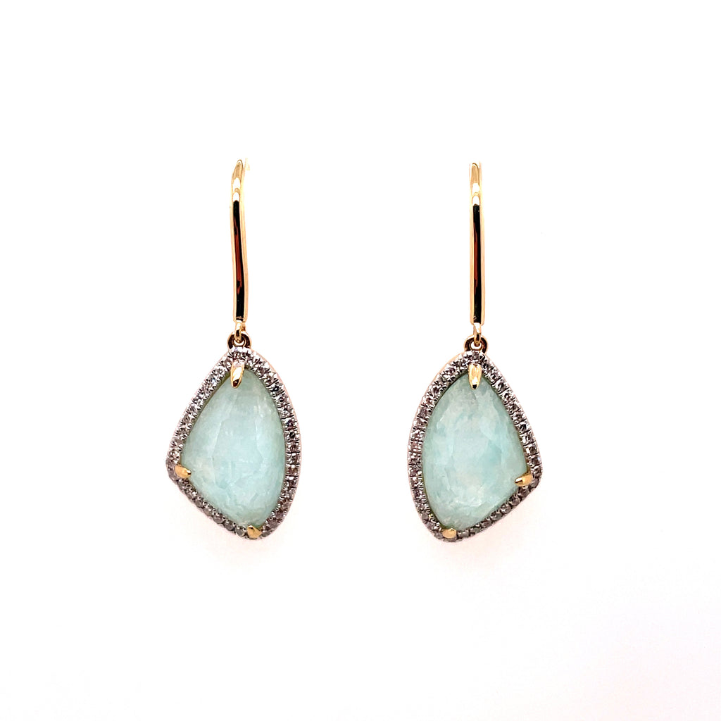 14kt Yellow Gold Amazonite And Diamond Earrings