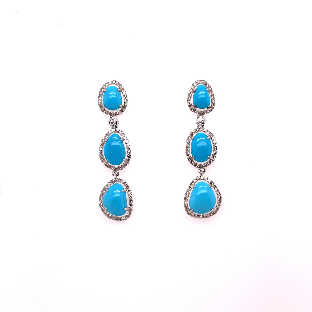 14kt White Gold Turquoise And Diamond Dangle Earrings