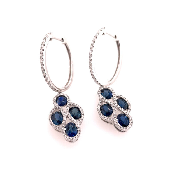 14kt White Gold Blue Sapphire And Diamond Drop Earrings