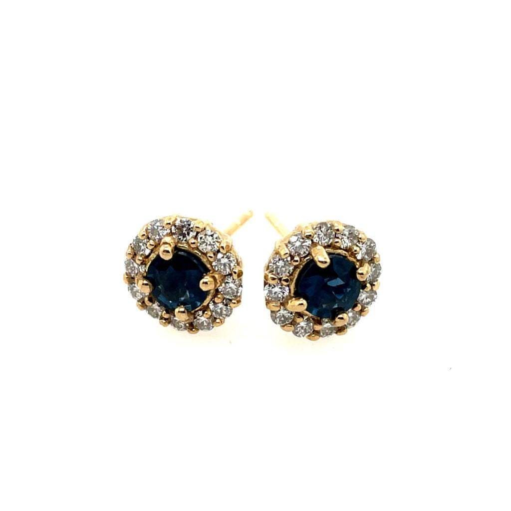 14kt Yellow Gold Sapphire And Diamond Stud Earrings