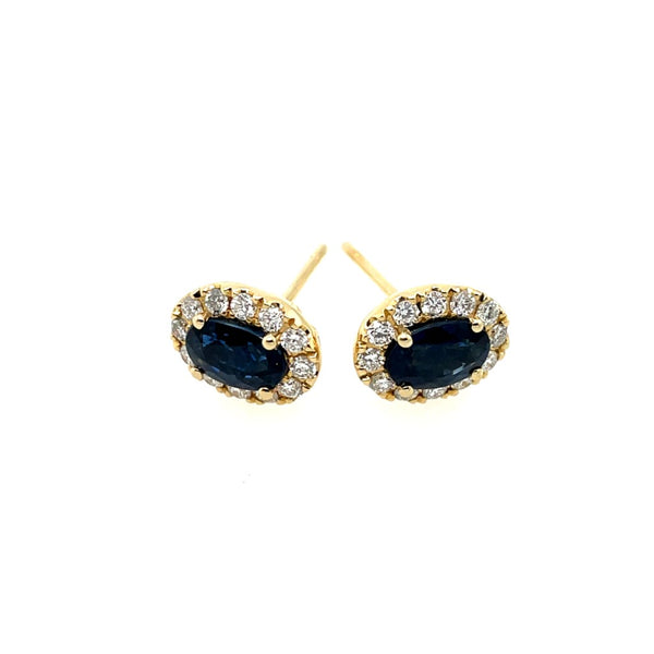 14Kt Yellow Gold Sapphire And Diamond Stud Earrings