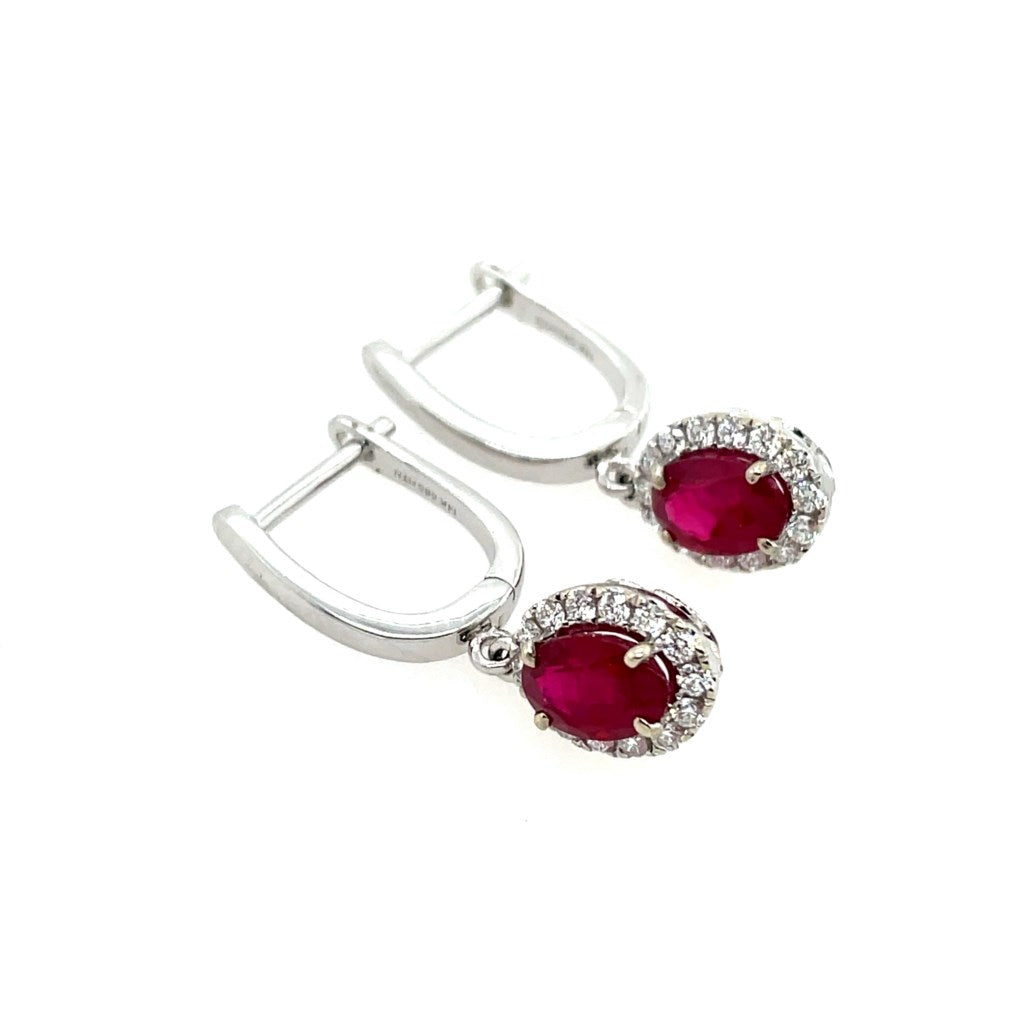 14Kt White Gold Ruby And Diamond Drop Earrings