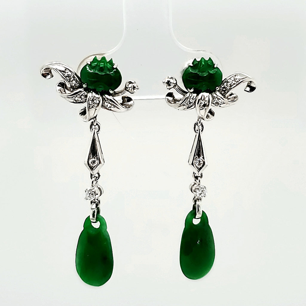 Art Deco Platinum Jadeite Jade and Diamond Earrings