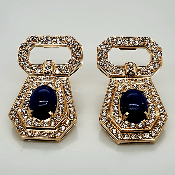 18kt Yellow Gold Lapis and Diamond Earrings