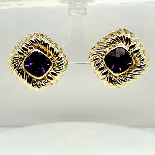 Pre - Owned David Yurman 18kt Yellow Gold and Amethyst Earrings