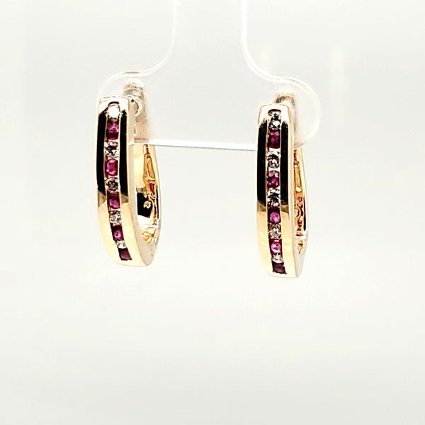 14Kt Yellow Gold Ruby And Diamond Earrings
