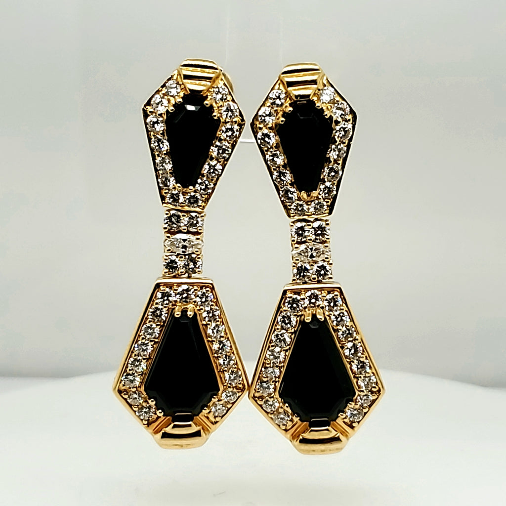 Hammerman Brothers 18kt Yellow Gold Onyx and Diamond Earrings