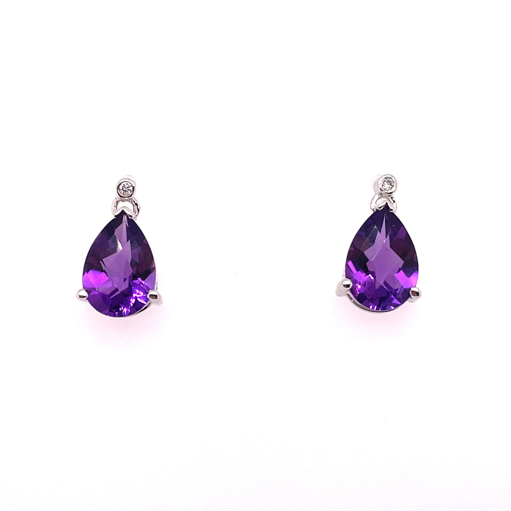 14kt White Gold Amethyst And Diamond Drop Earrings