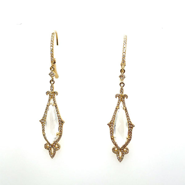 14kt Yellow Gold White Topaz And Diamond Ornate Earrings