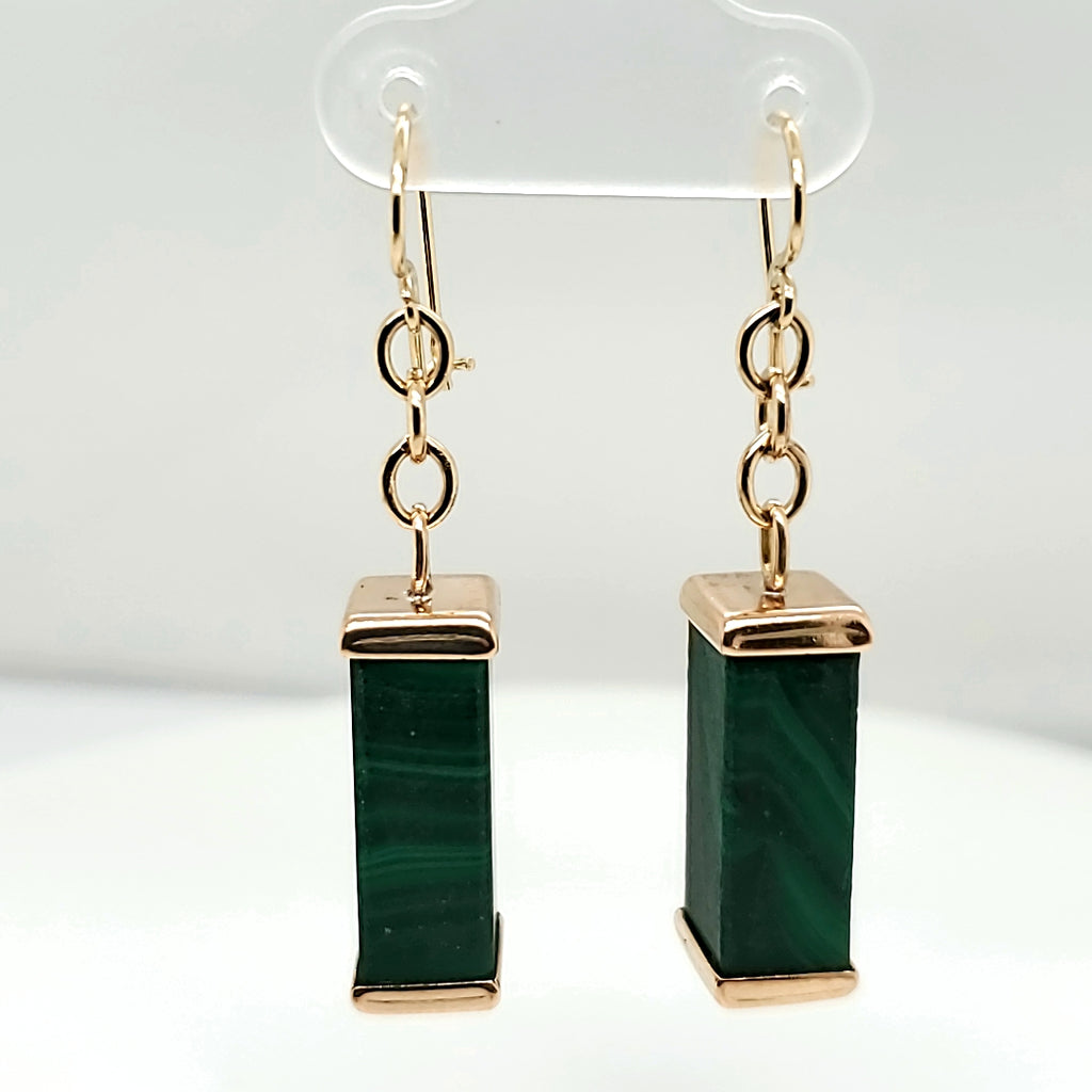 Vintage 14kt Yellow Gold and Malachite Earrings