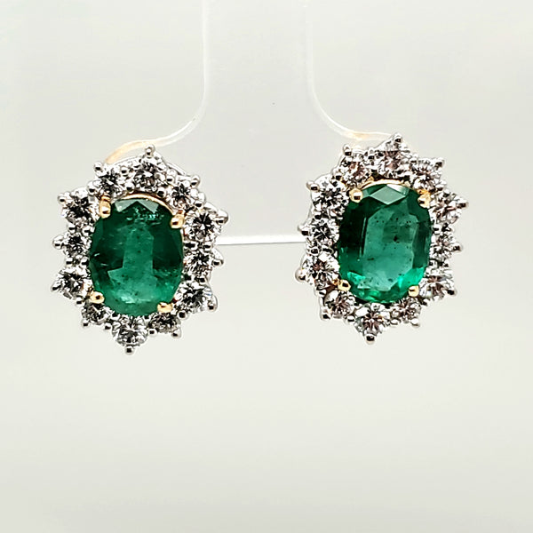 18kt White Gold Emerald and Diamond Earrings