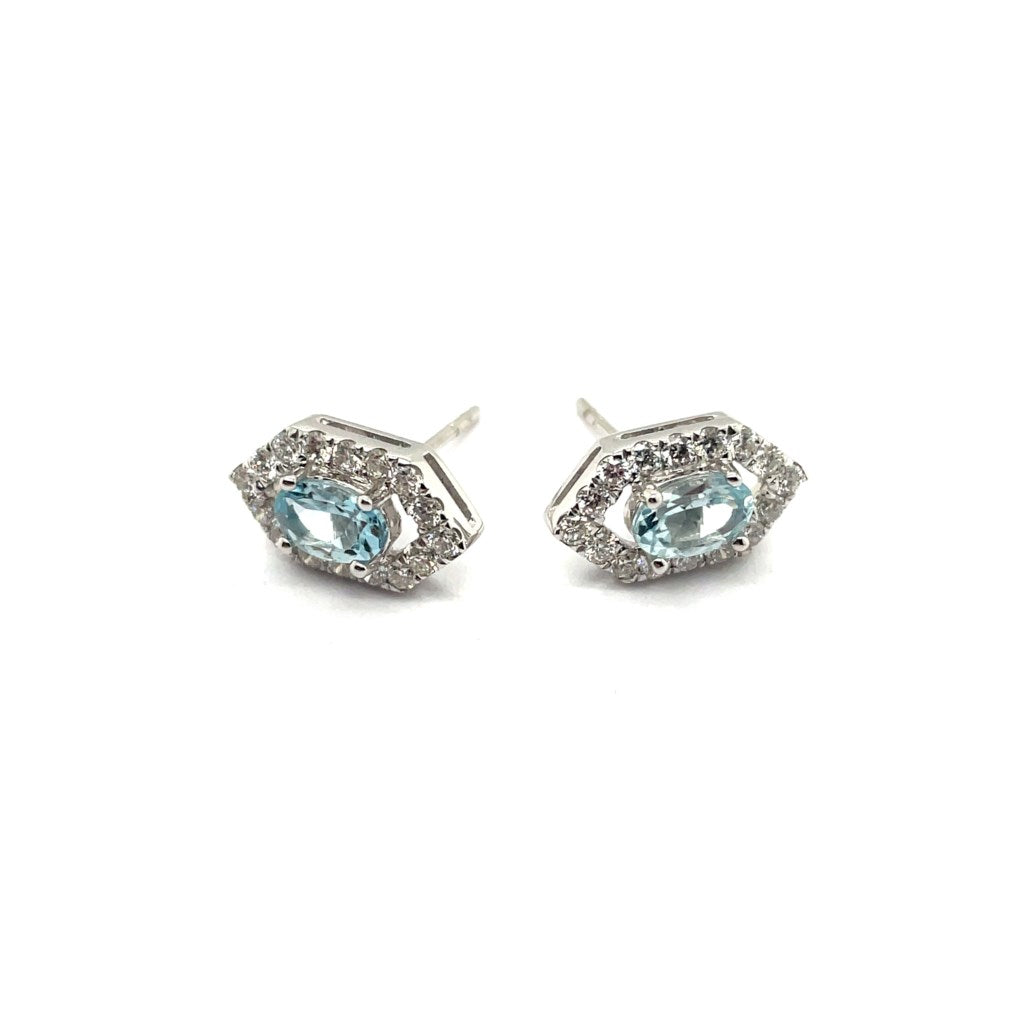 14kt White Gold 1.24Ctw Aqua And Diamond Stud Earrings