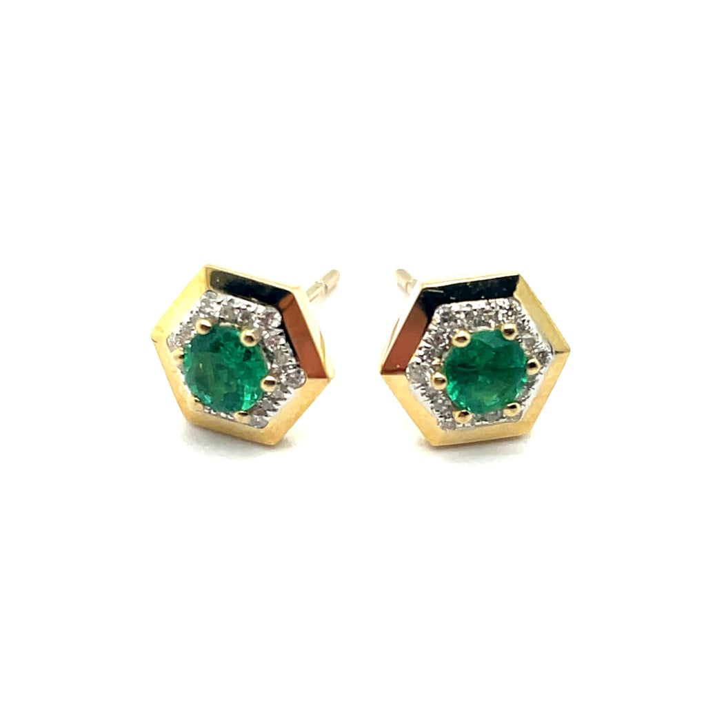 14kt Yellow Gold 0.65Ctw Emerald And Diamond Stud Earrings