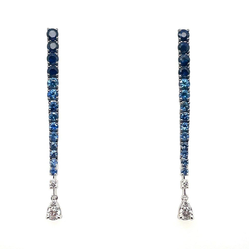 14kt White Gold 1.33Ctw Sapphire And Diamond Straight Line Drop Earrings