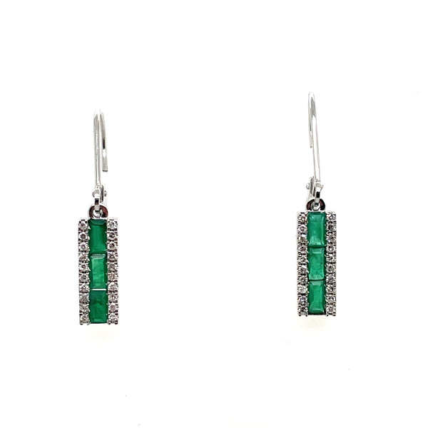 14kt White Gold 1.09Ctw Emerald And Diamond Drop Earrings