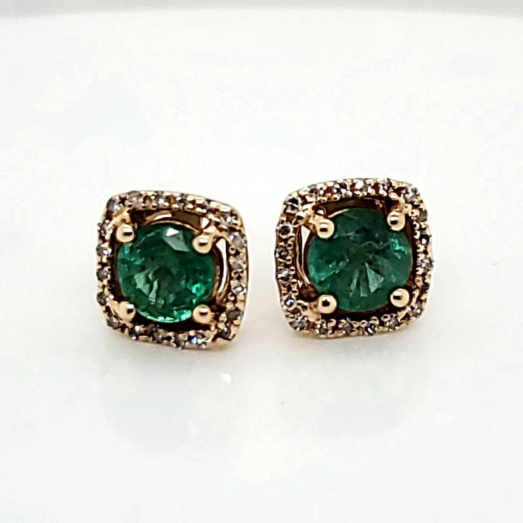 Effy 14kt Yellow Gold Emerald and Diamond Stud Earrings