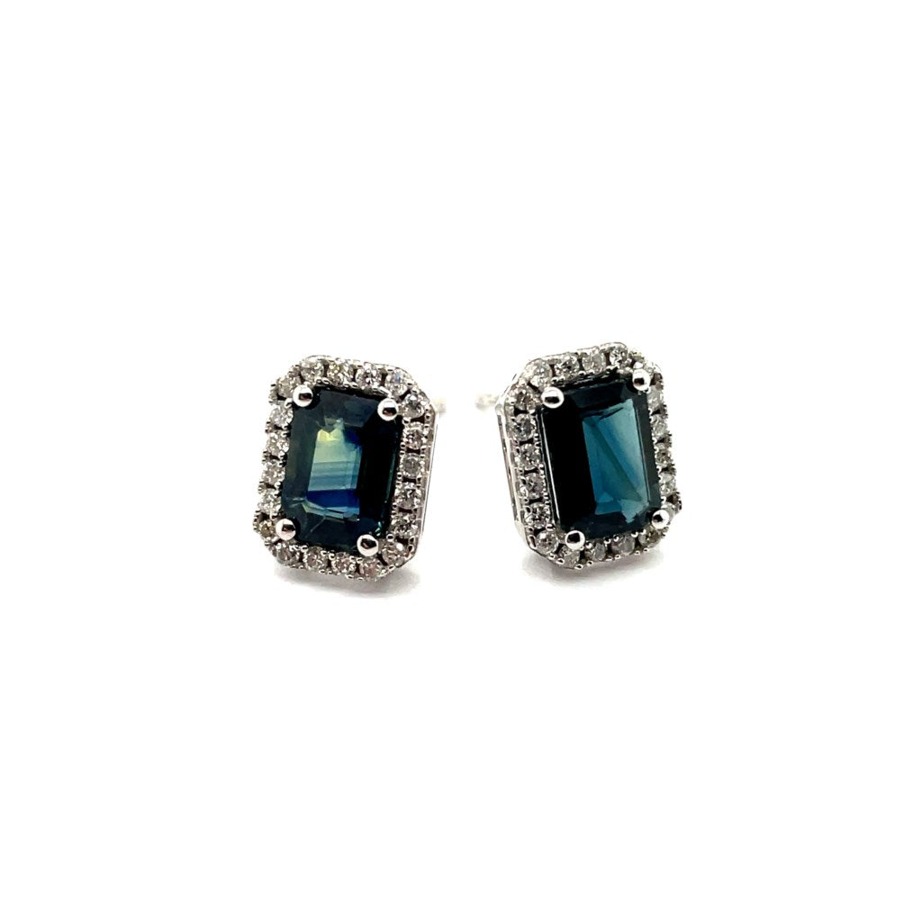 14kt White Gold 2.35Ctw Sapphire And Diamond Stud Earrings