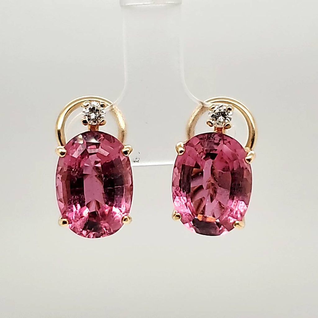 14kt Yellow Gold Rubellite Tourmaline and Diamond Earrings