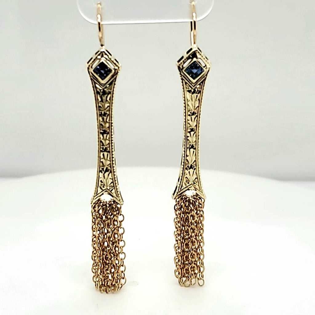 Art Deco 14kt Yellow Gold and Sapphire Earrings