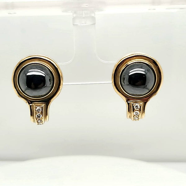 18Kt Yellow Gold Hematite And Diamond Designer Earrings