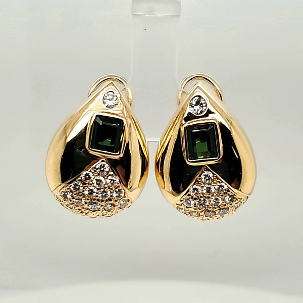 18kt Yellow Gold Green Tourmaline and Diamond Earrings