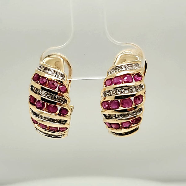 14kt Yellow Gold Diamond and Ruby Earrings