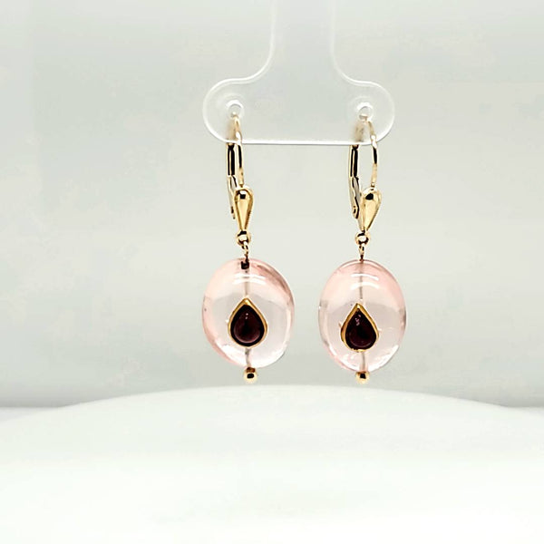 Yellow Gold Pink Tourmaline And Ruby Earrings