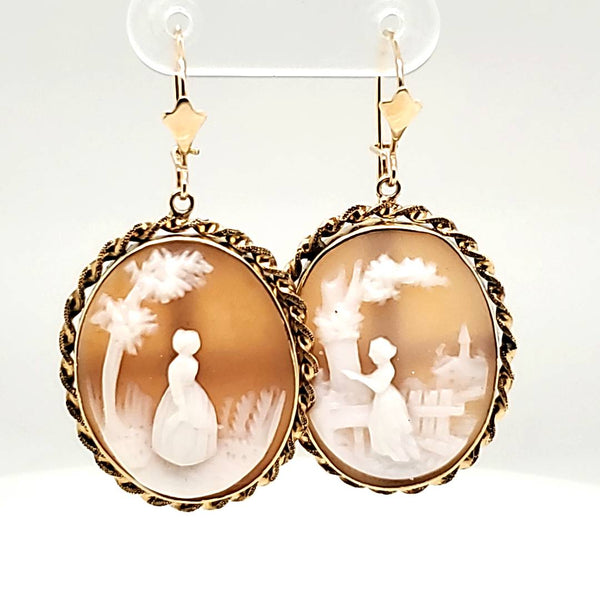 Antique Victorian 14kt Yellow Gold Cameo Earrings