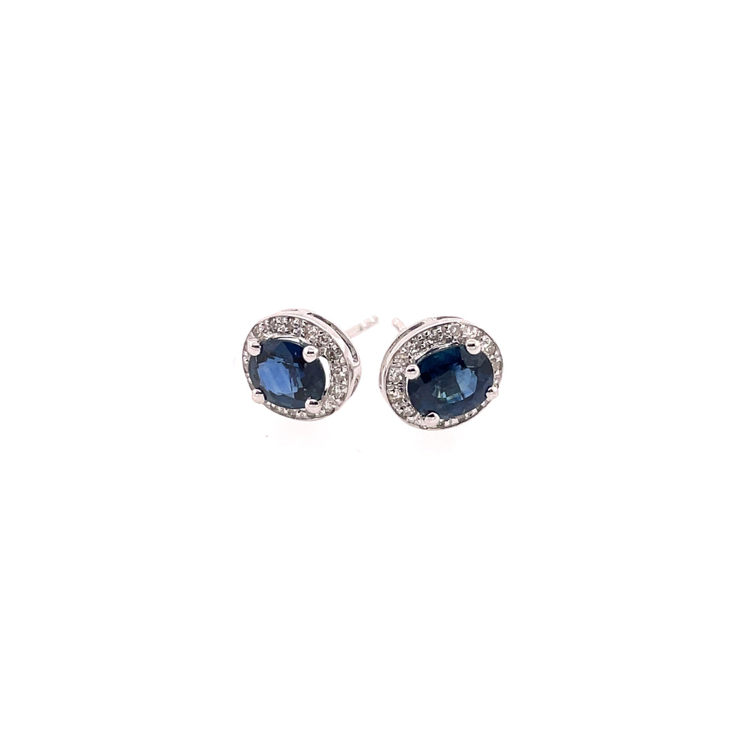 14kt White Gold Sapphire And Diamond Stud Earrings